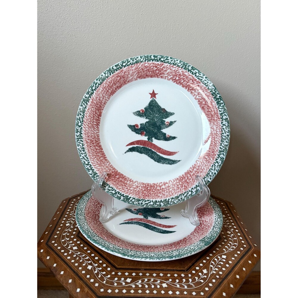 Vintage Gibson ‘Christmas Star’ Sponged Dinner Plates - Set Of 2